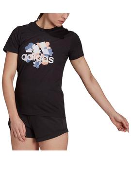 Camiseta Floral Negro Mujer