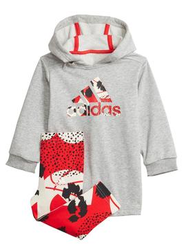 Chandal Adidas Gris detalles Rojos Niño