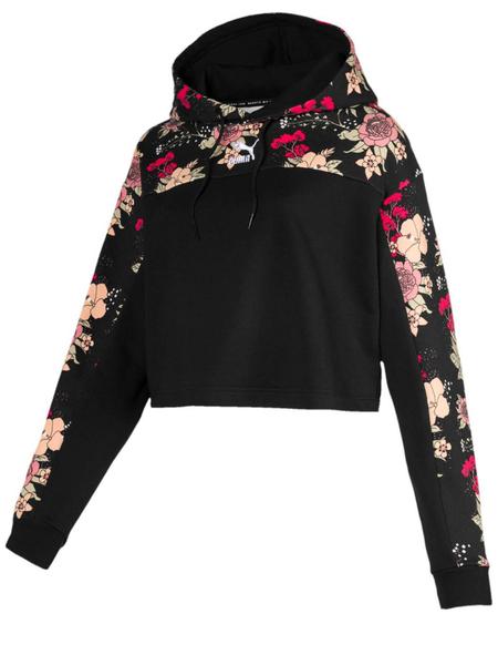 Sudadera Puma Hoodie Negro/Flores Mujer