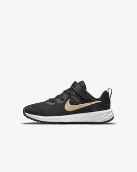 Zapatilla Nike Revolution Negro Oro Niñ@