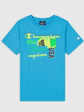 Camiseta Champion Azul/Neon Niño