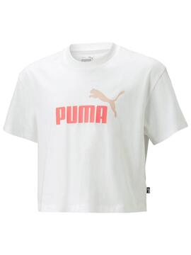 Camiseta Puma Cropped Bco/Coral Niña