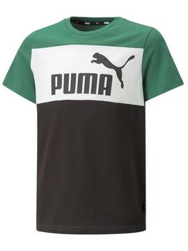 Camiseta Puma Ess Block Verde/Negro Niño