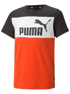 Camiseta Puma Ess Block Negro/Naranja Niño