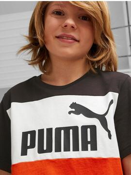 Camiseta Puma Ess Block Negro/Naranja Niño