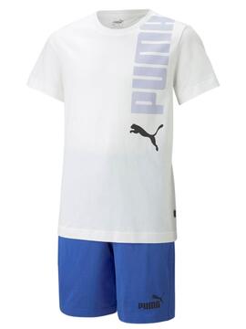 Conjunto Corto Puma Logolab Blanco/Azul Niño