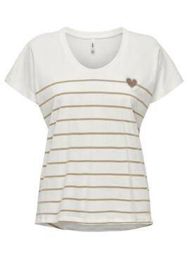 Camiseta Only Rayas Beige Mujer
