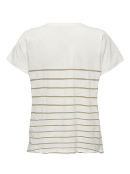 Camiseta Only Rayas Beige Mujer