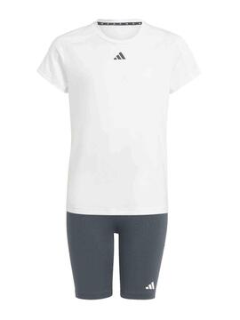 Conjunto corto Adidas 3S Blanco/Gris Jr