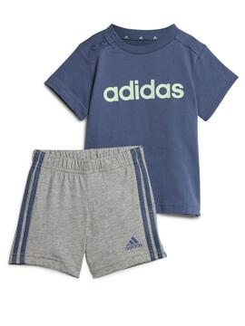 Conjunto Corto Adidas Azul Verde Gris Niño