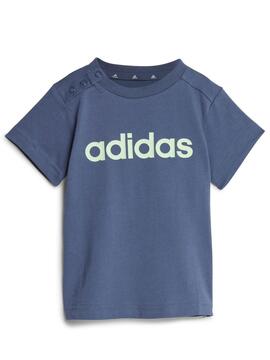 Conjunto Corto Adidas Azul Verde Gris Niño