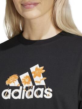 Camiseta Adidas Flowers W Negro/Naranja