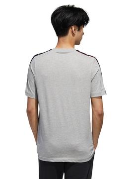 Camiseta Adidas Gris Franjas Rojas Hombre