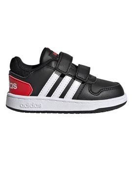 Zapatilla Adidas Hoops Negro Rojo Niño