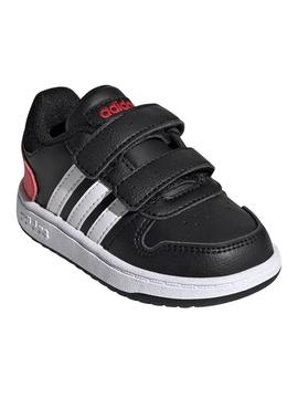Zapatilla Adidas Hoops Negro Rojo Niño