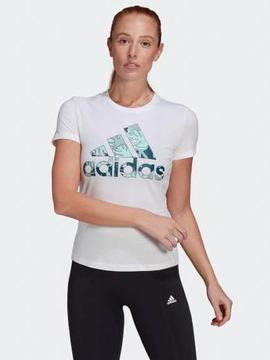 Camiseta Adidas Hojas Blanco Mujer