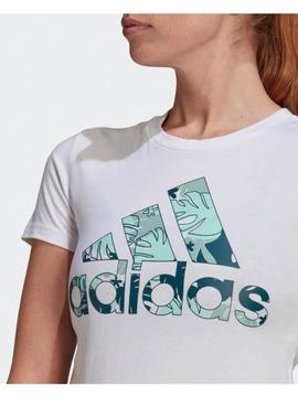 Camiseta Adidas Hojas Blanco Mujer