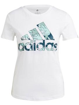 Camiseta Adidas Hojas Blanco Mujer